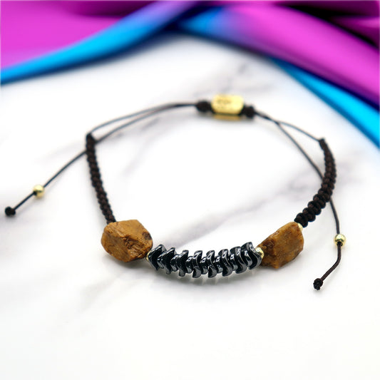 Tiger's Eye - Twin Stones Hematite Bracelet