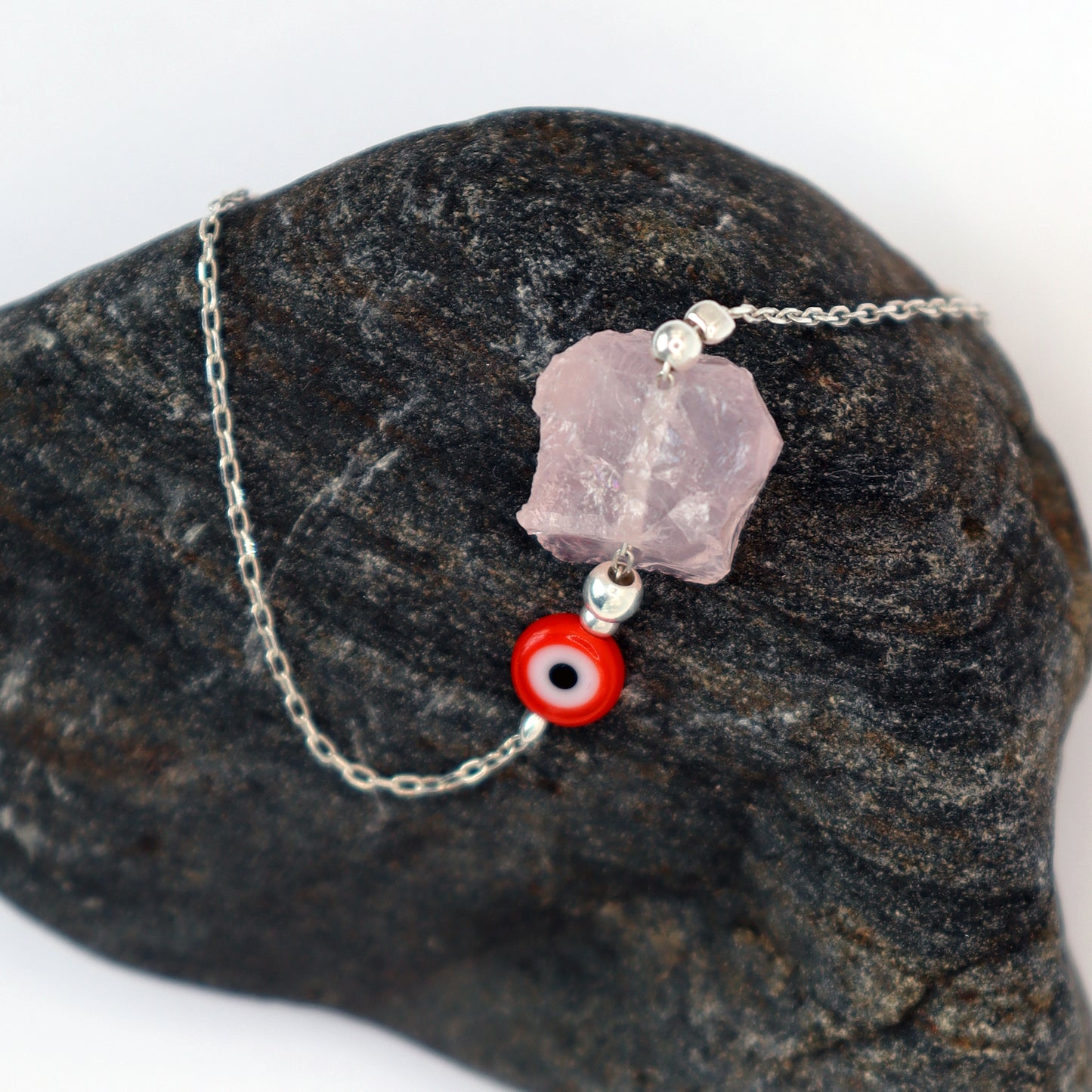 Pink Quartz - Evil Eye Charm